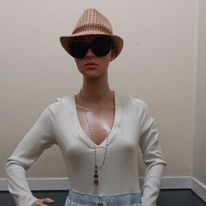 Women's Cream V-Neck Midi Dress - Classic Ribbed Knit